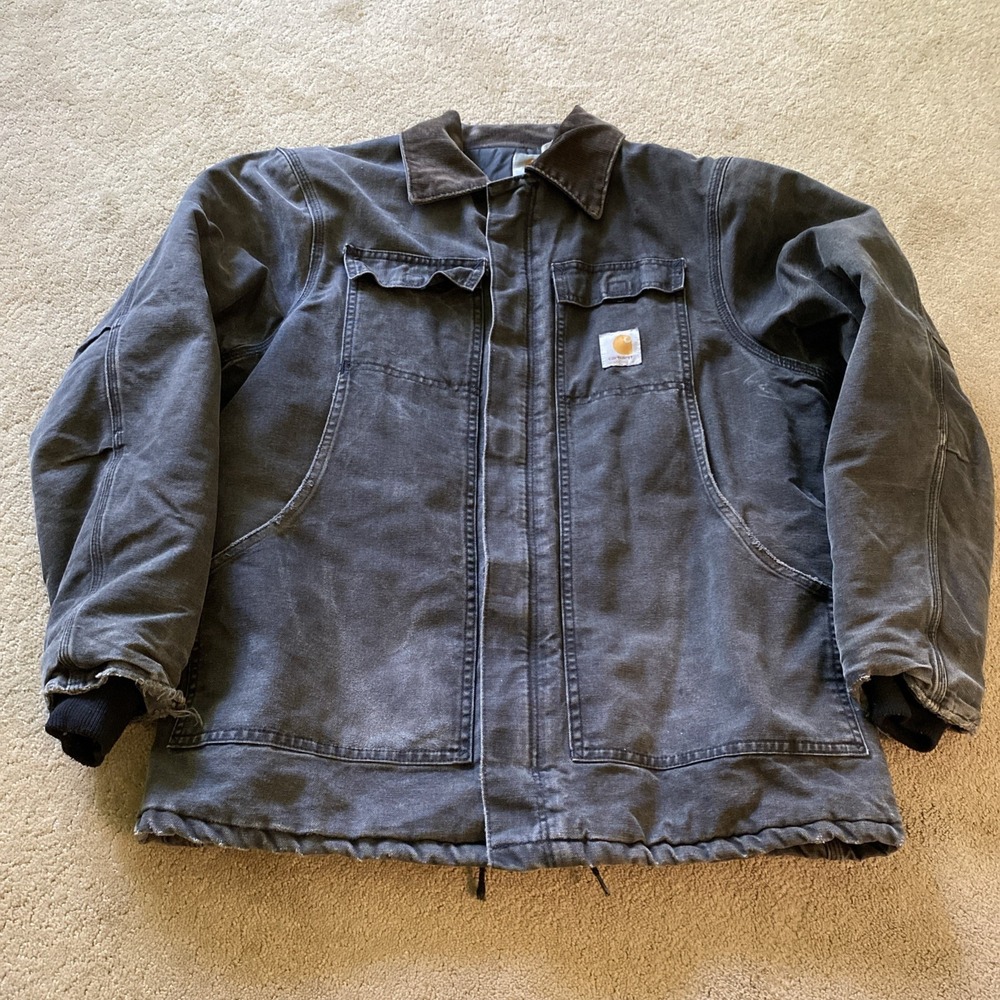 VINTAGE CARHARTT MEN'S ARTIC QUILT DUCK CANVAS WORK JACKET NO SIZE TAG BLACK